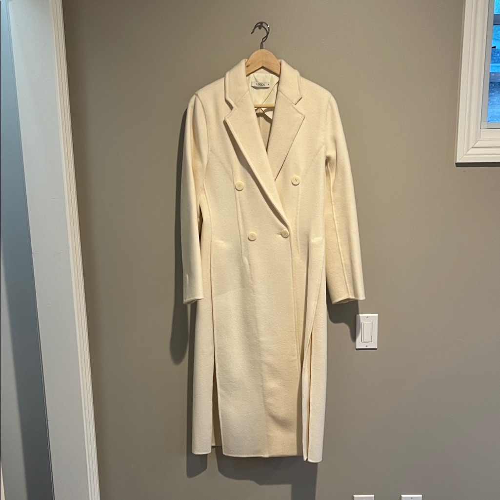 Cream Double-Breasted Wool Coat